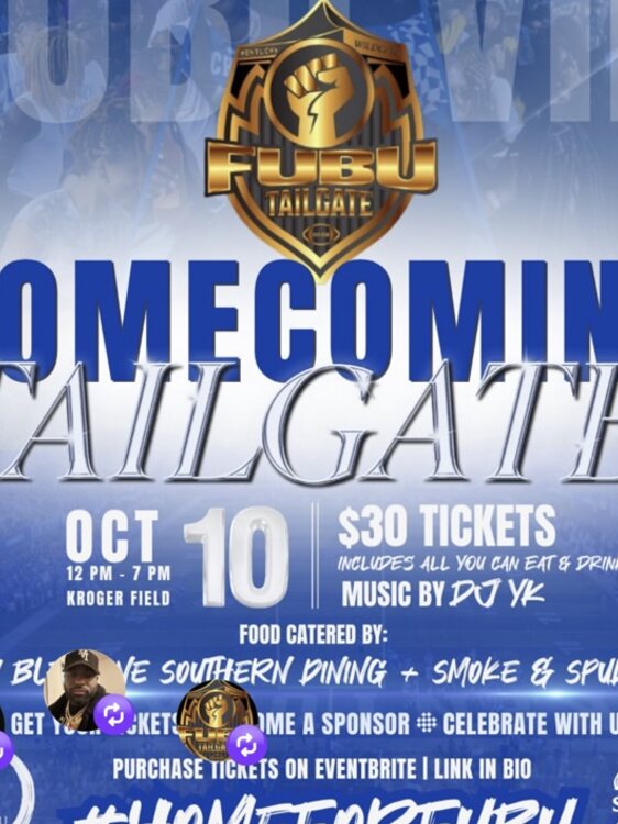 FUBU VIII Homecoming Tailgate flyer featuring Smoke & Spud BBQ on October 10, 2026
