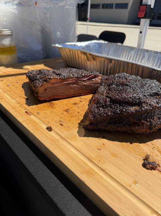 Freshly sliced brisket at a Smoke & Spud pop-up